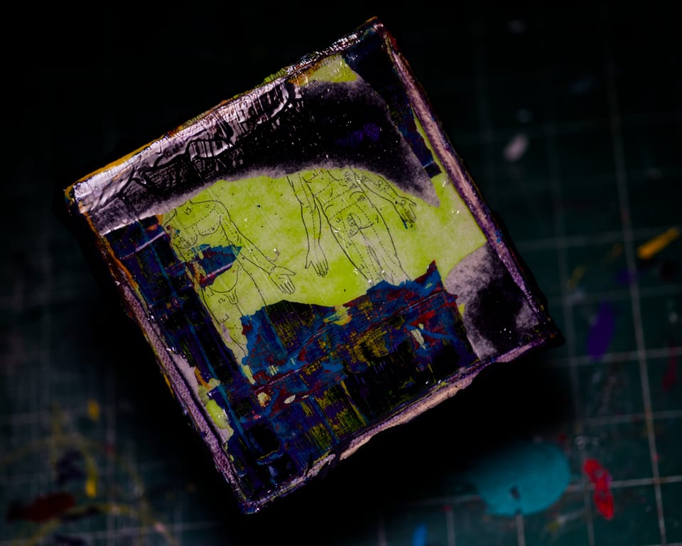 Title: Physiologic Dimensions: 5” x 5” Medium: Mixed media on canvas